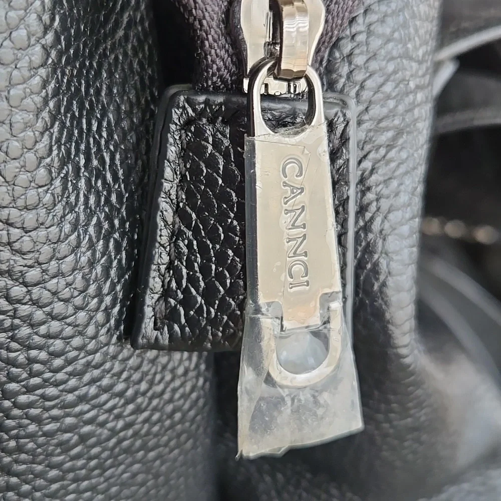 Black Woven Leather Cannci Backpack Bag